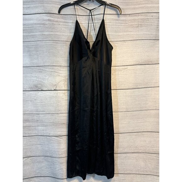 Express Black Satin Slip Dress Spaghetti Straps Size L - Picture 1 of 4